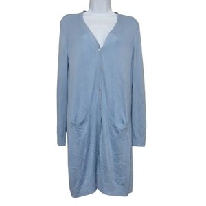 Nordstrom collection cardigan long silk cashmere blue wome M lagenlook luxury